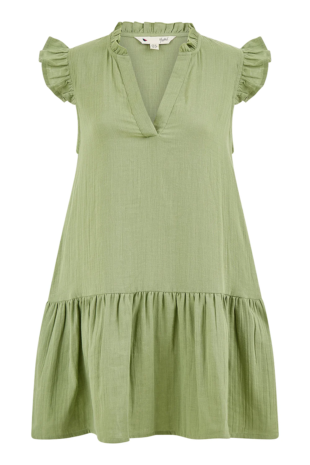 Yumi Green Double Cotton Tunic With Frill Sleeves - Image 4