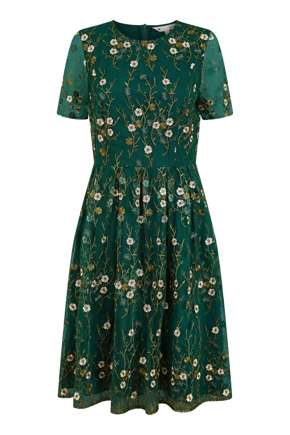 Yumi Green Embroidered Floral Skater Dress - Image 5