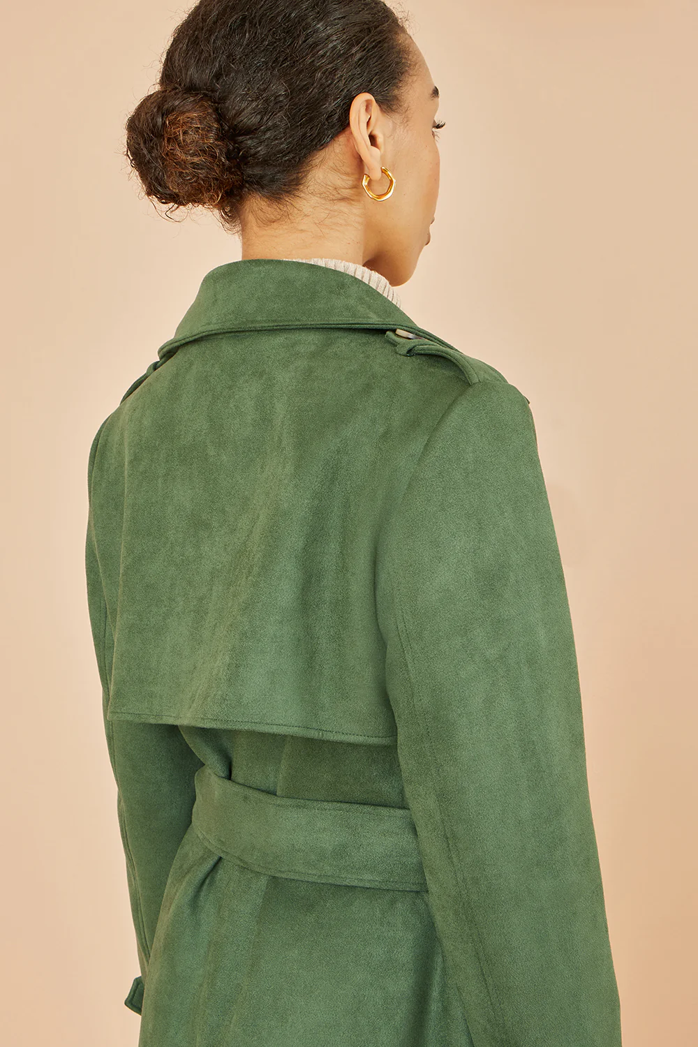 Yumi Green Faux Suede Trench Coat - Image 6