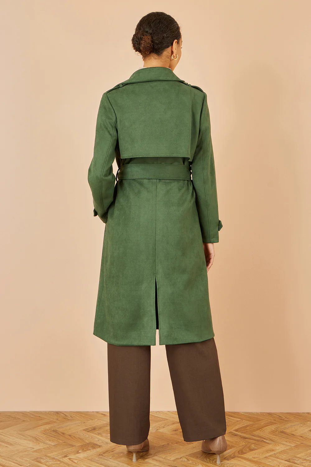Yumi Green Faux Suede Trench Coat - Image 7
