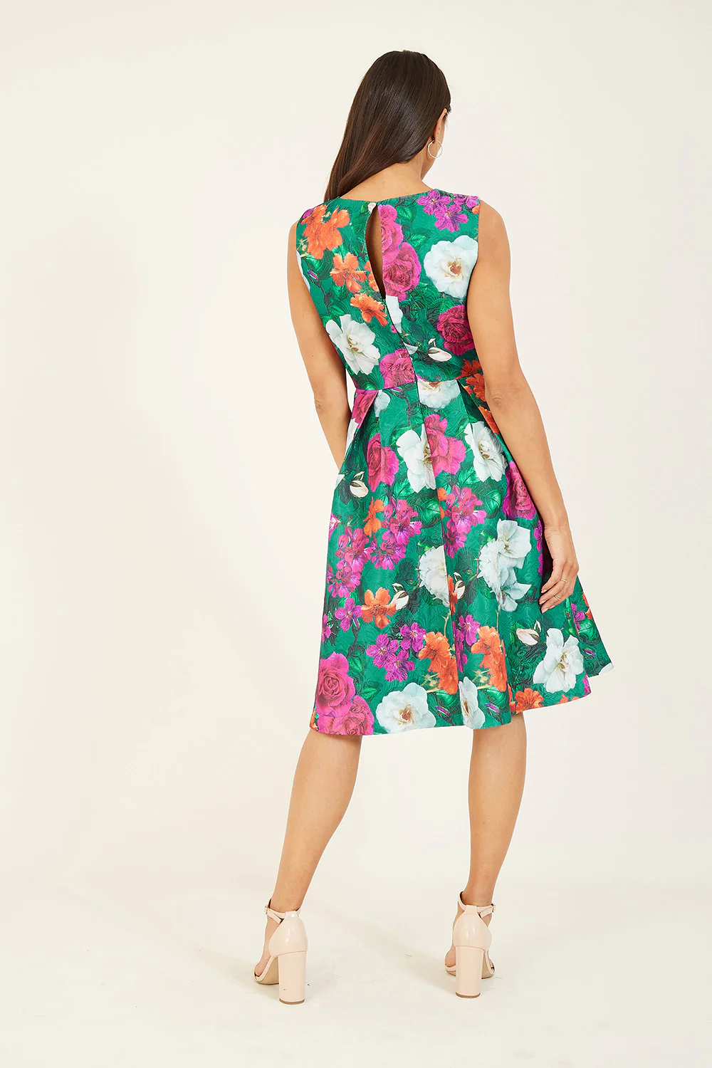 Yumi Green Floral Jacquard Skater Dress - Image 3