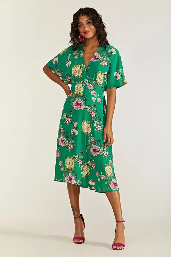 Yumi Green Floral Kimono Midi Dress - Image 3