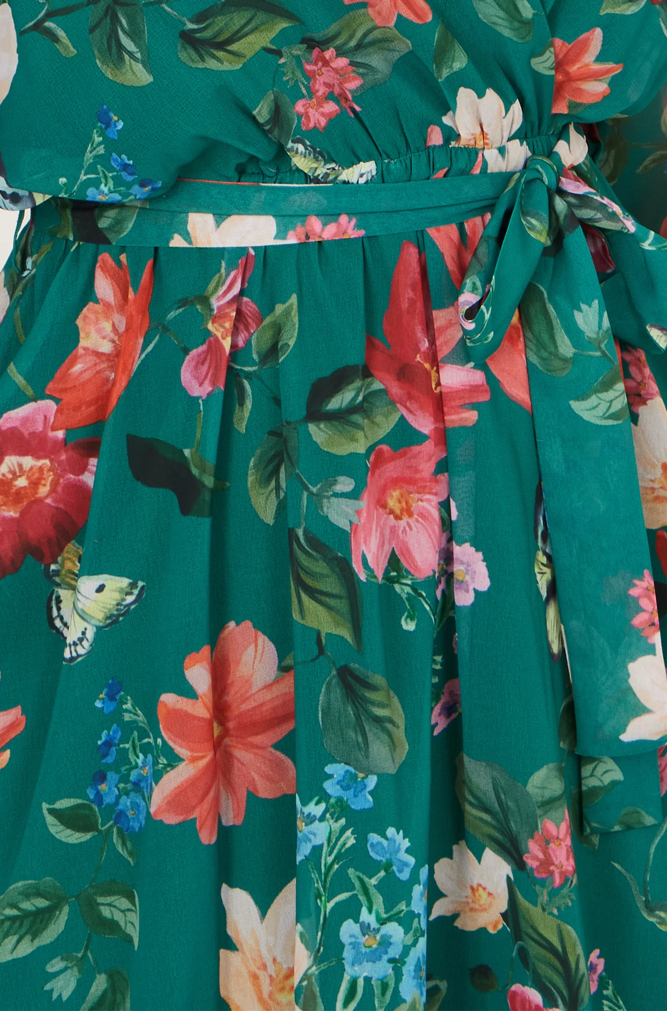 Yumi Green Floral Kimono Wrap Dress With Dip Hem - Image 7