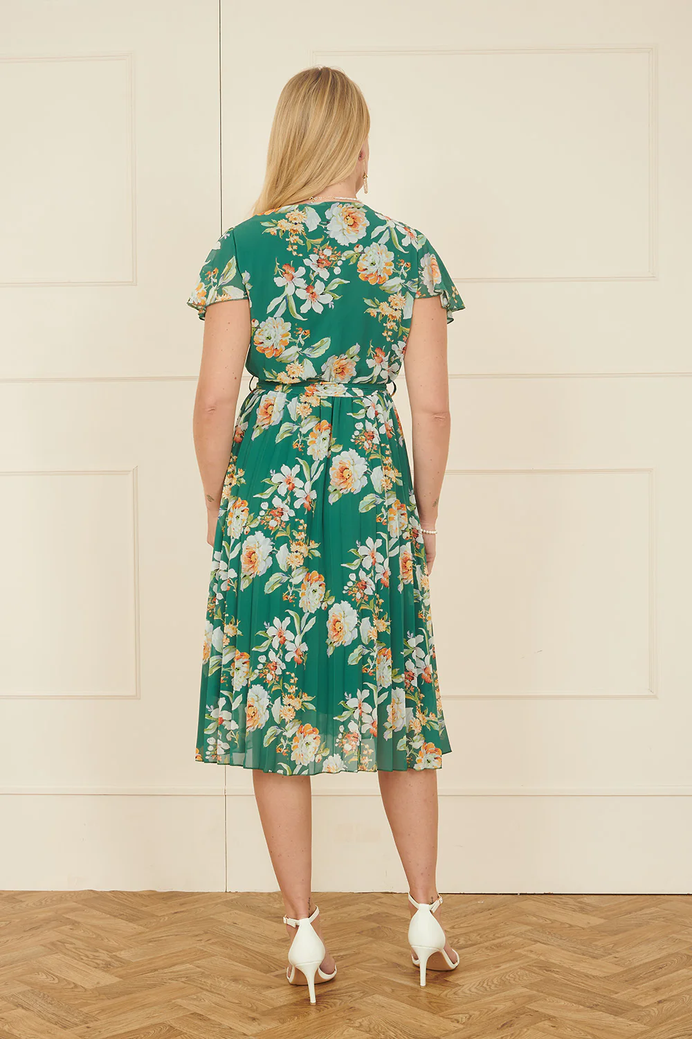 Yumi Green Floral Pleated Wrap Dress - Image 3