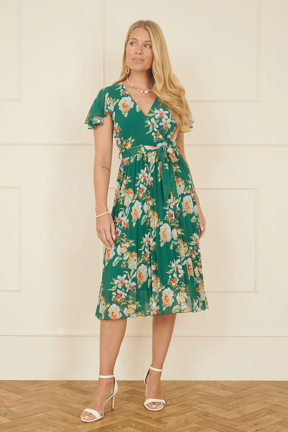 Yumi Green Floral Pleated Wrap Dress - Image 4