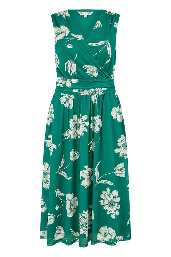 Yumi Green Floral Print Stretch Mesh Dress With Pockets - Image 4