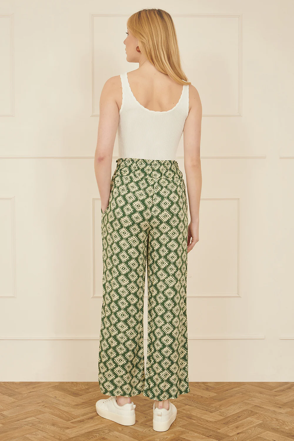 Yumi Green Geo Print Relaxed Fit Trousers - Image 3
