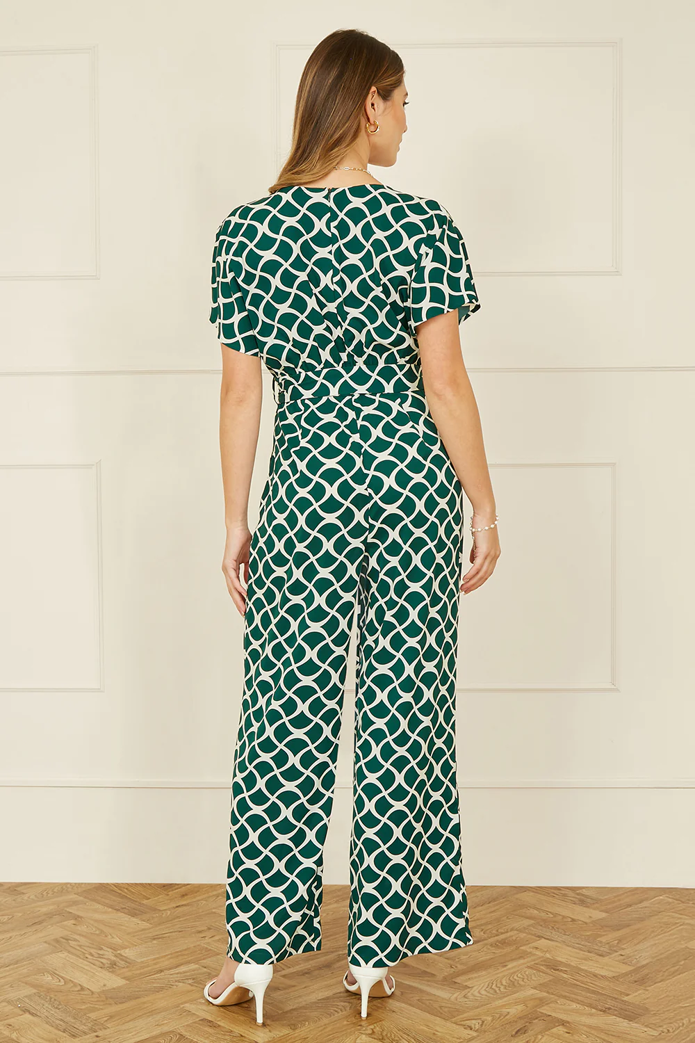 Yumi Green Geometric Print Wrap Jumpsuit - Image 3