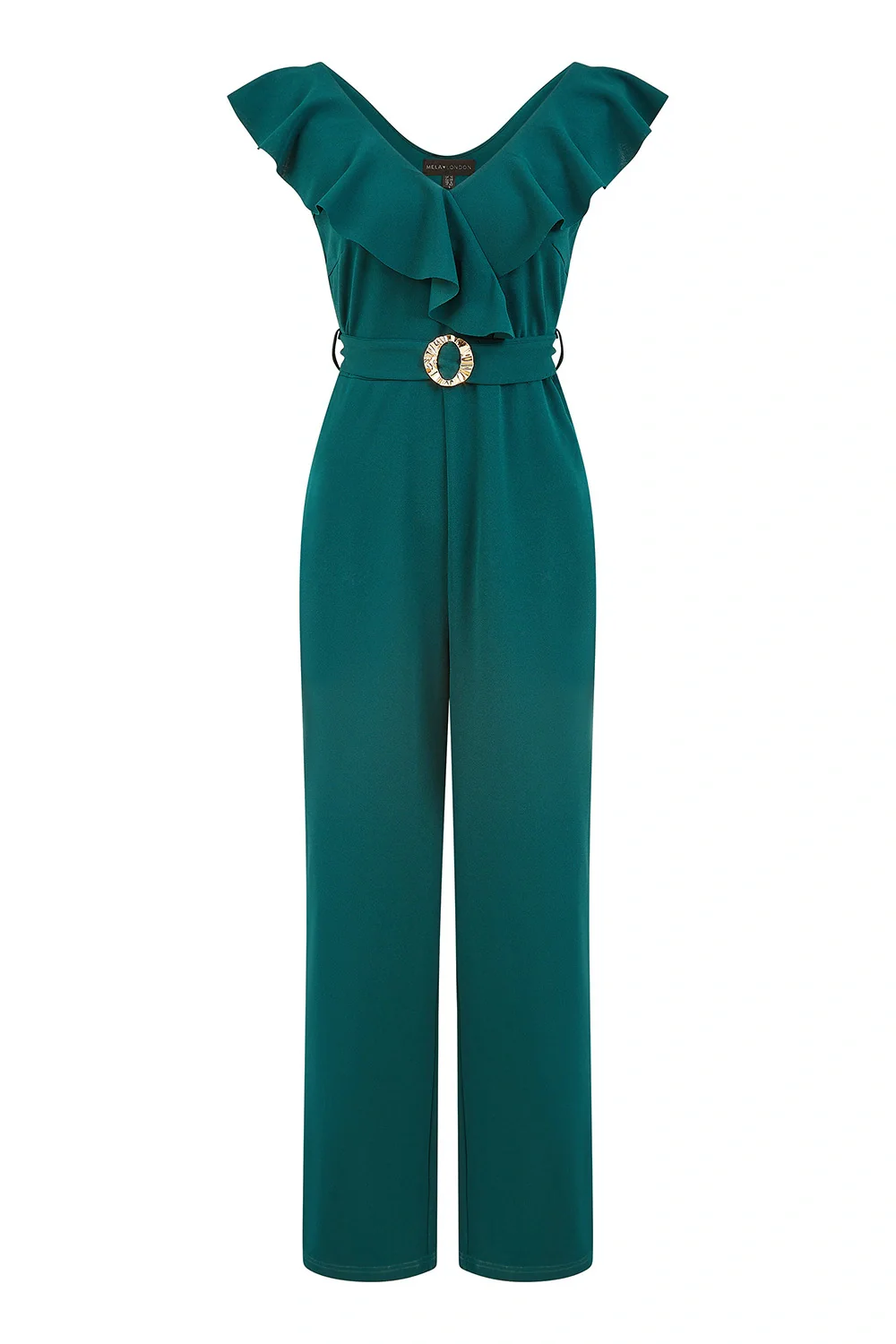 Yumi Green Jumpsuit With Gold Buckle and Frill Detail - Image 4