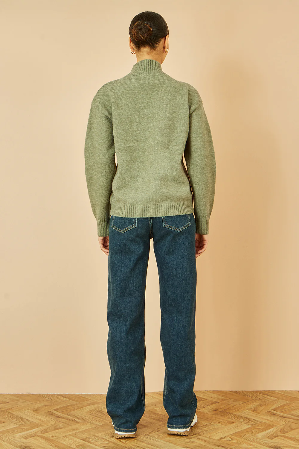 Yumi Green Knitted High Neck Jumper With Applique Flowers - Image 5