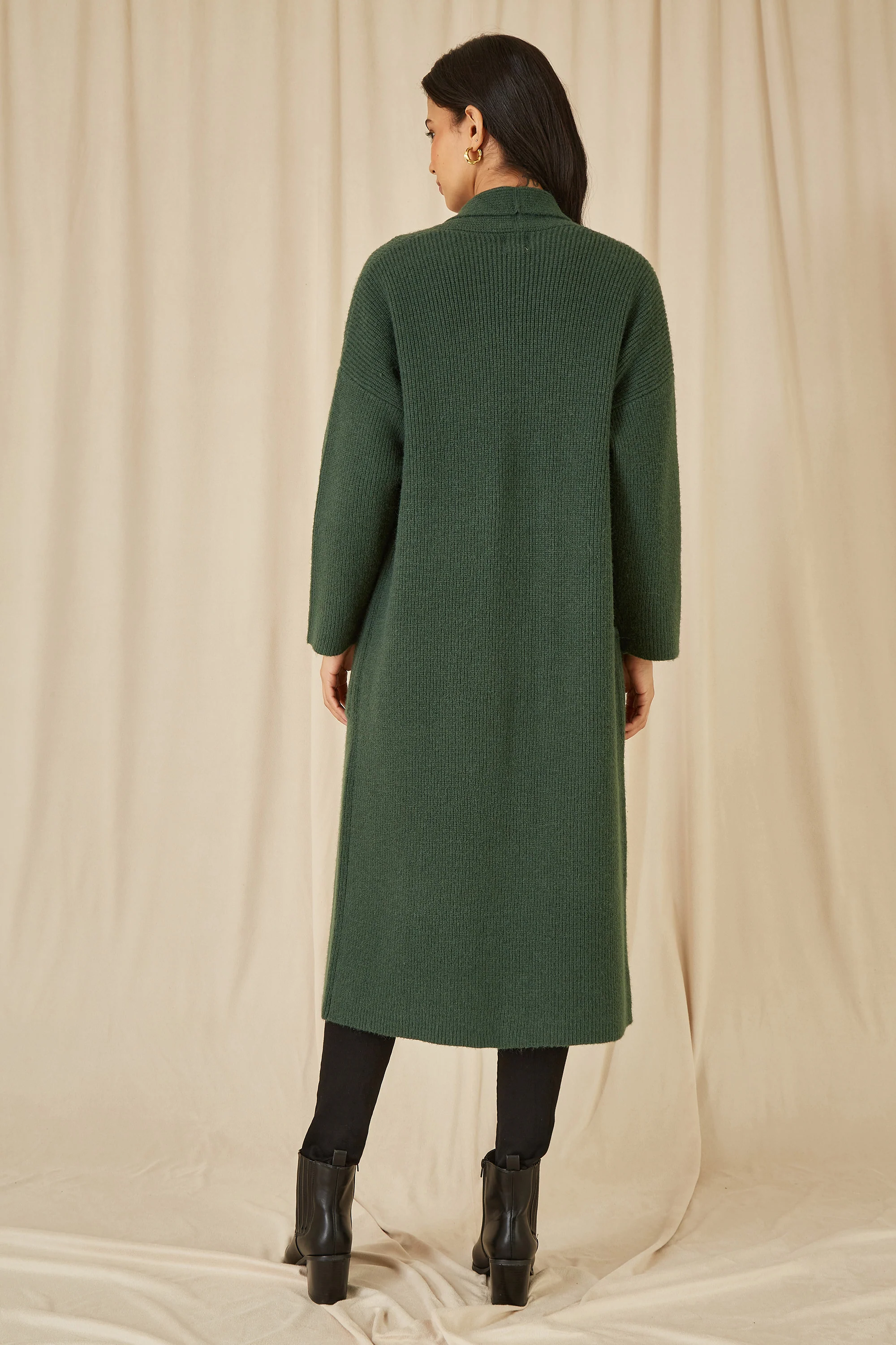 Yumi Green Knitted Maxi Cardigan With Pockets - Image 3