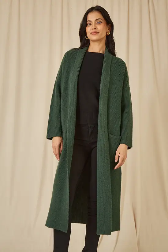 Yumi Green Knitted Maxi Cardigan With Pockets - Image 4