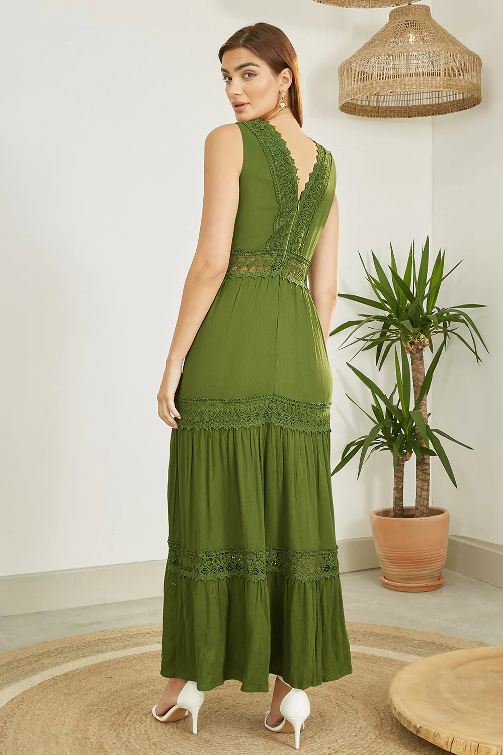 Yumi Green Lace Trim Cotton Midi Sun Dress - Image 3