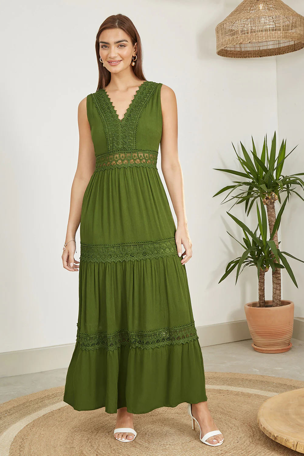 Yumi Green Lace Trim Cotton Midi Sun Dress - Image 5