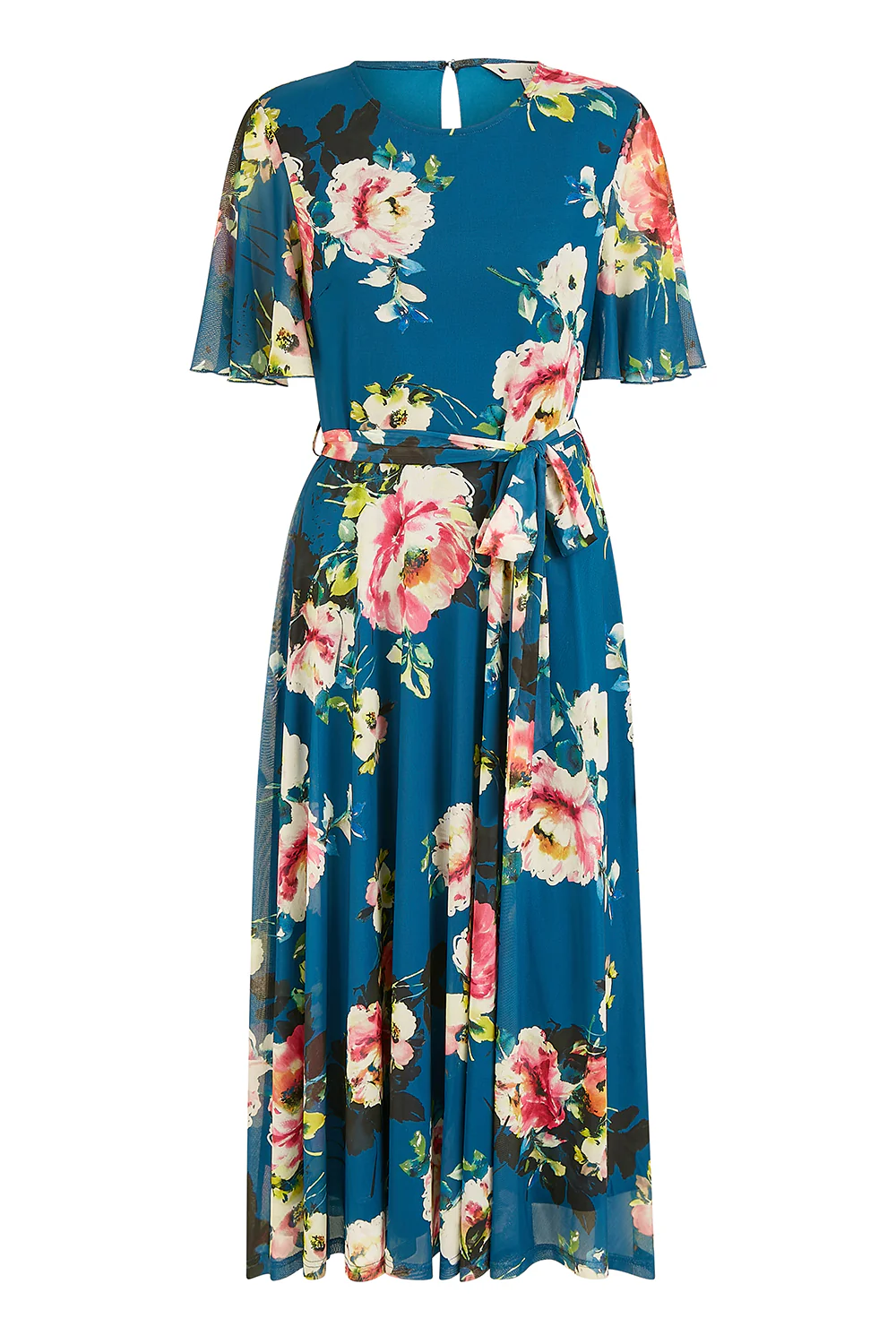 Yumi Green Mesh Floral Midi Dress With Angel Sleeves - Image 6