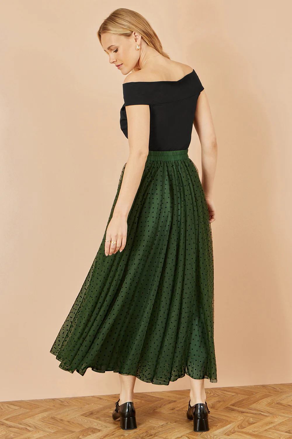 Yumi Green Mesh Heart Print Tulle Skirt - Image 4