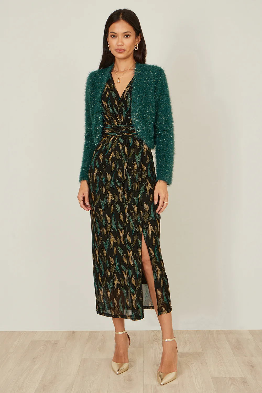 Yumi Green Metallic Fluffy Eyelash Bolero - Image 3
