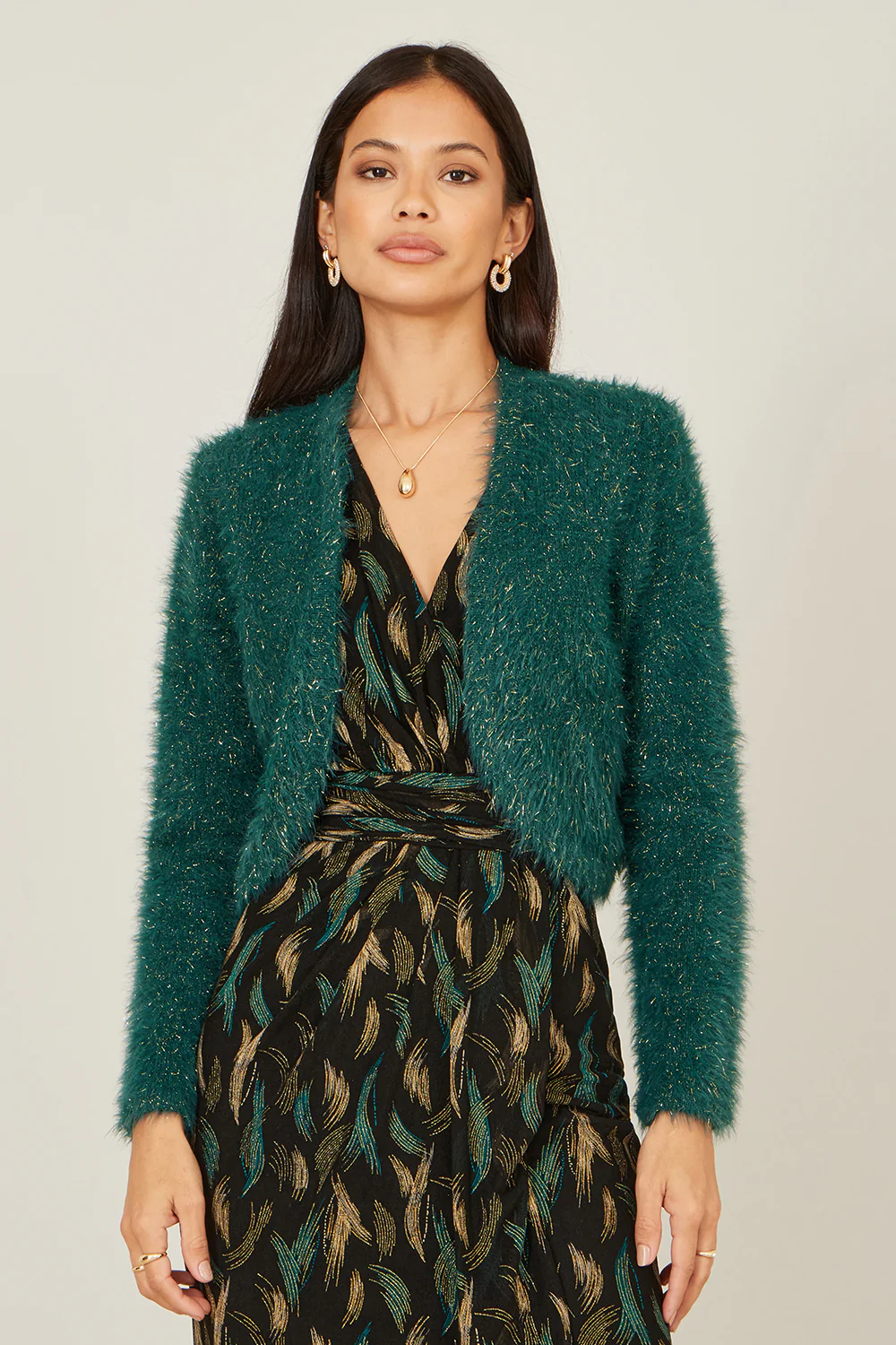Yumi Green Metallic Fluffy Eyelash Bolero - Image 4
