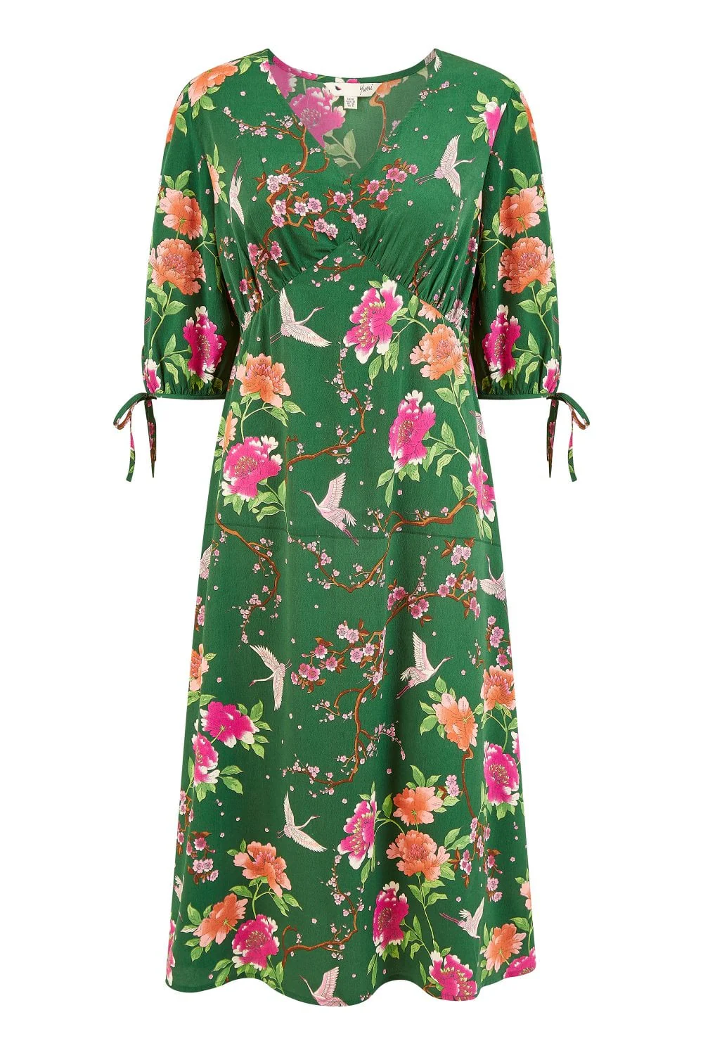 Yumi Green Recycled Crane Print Kimono Midi Dress - Image 5