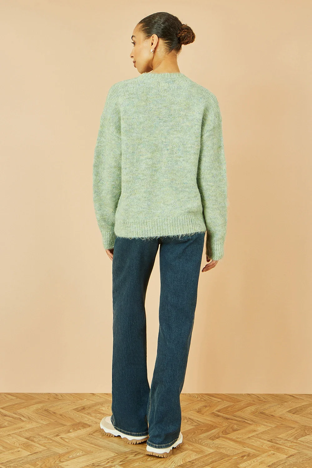 Yumi Green Relaxed Knitted Jumper With Crochet Flowers - Image 4