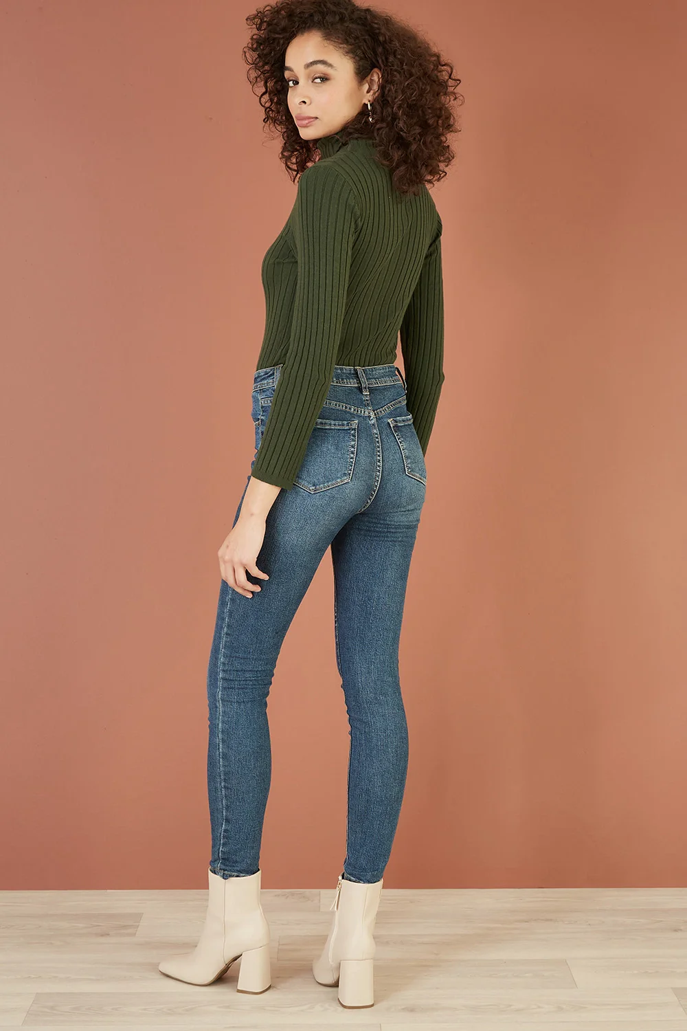 Yumi Green Ribbed Knit Roll Neck Jumper - Image 3