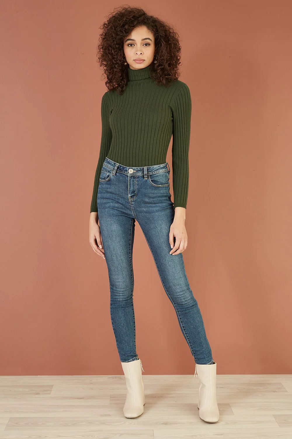 Yumi Green Ribbed Knit Roll Neck Jumper - Image 4