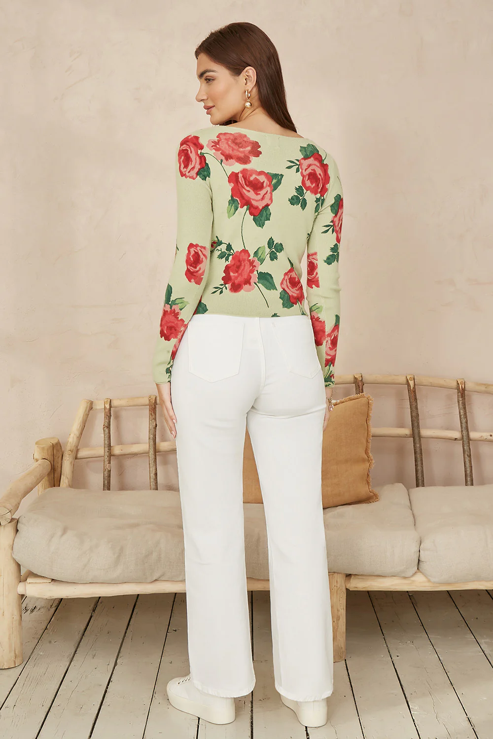 Yumi Green Rose Print Cardigan With Tie Front - Image 3
