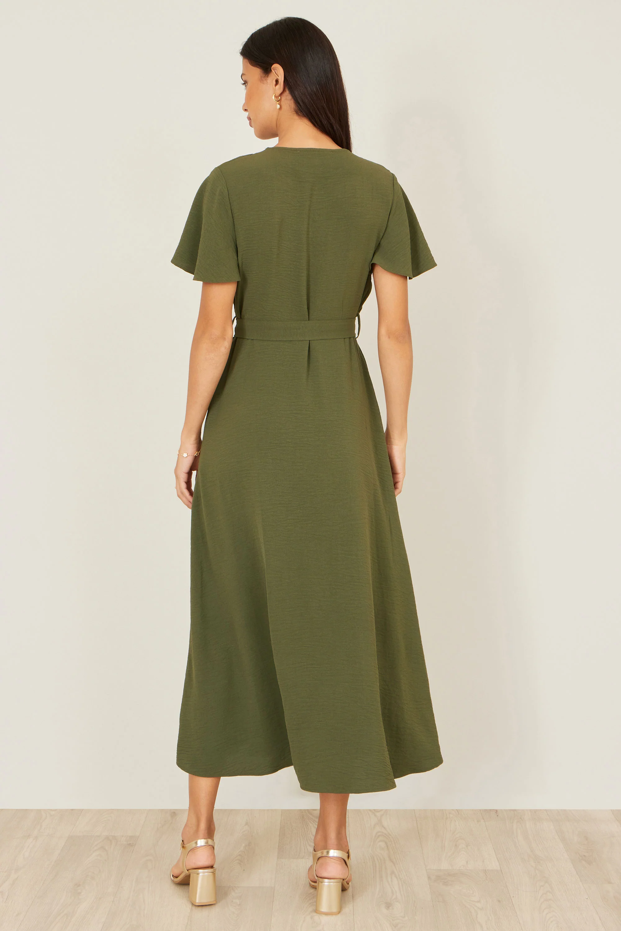 Yumi Green Ruffle Collar Midi Shirt Dress - Image 4
