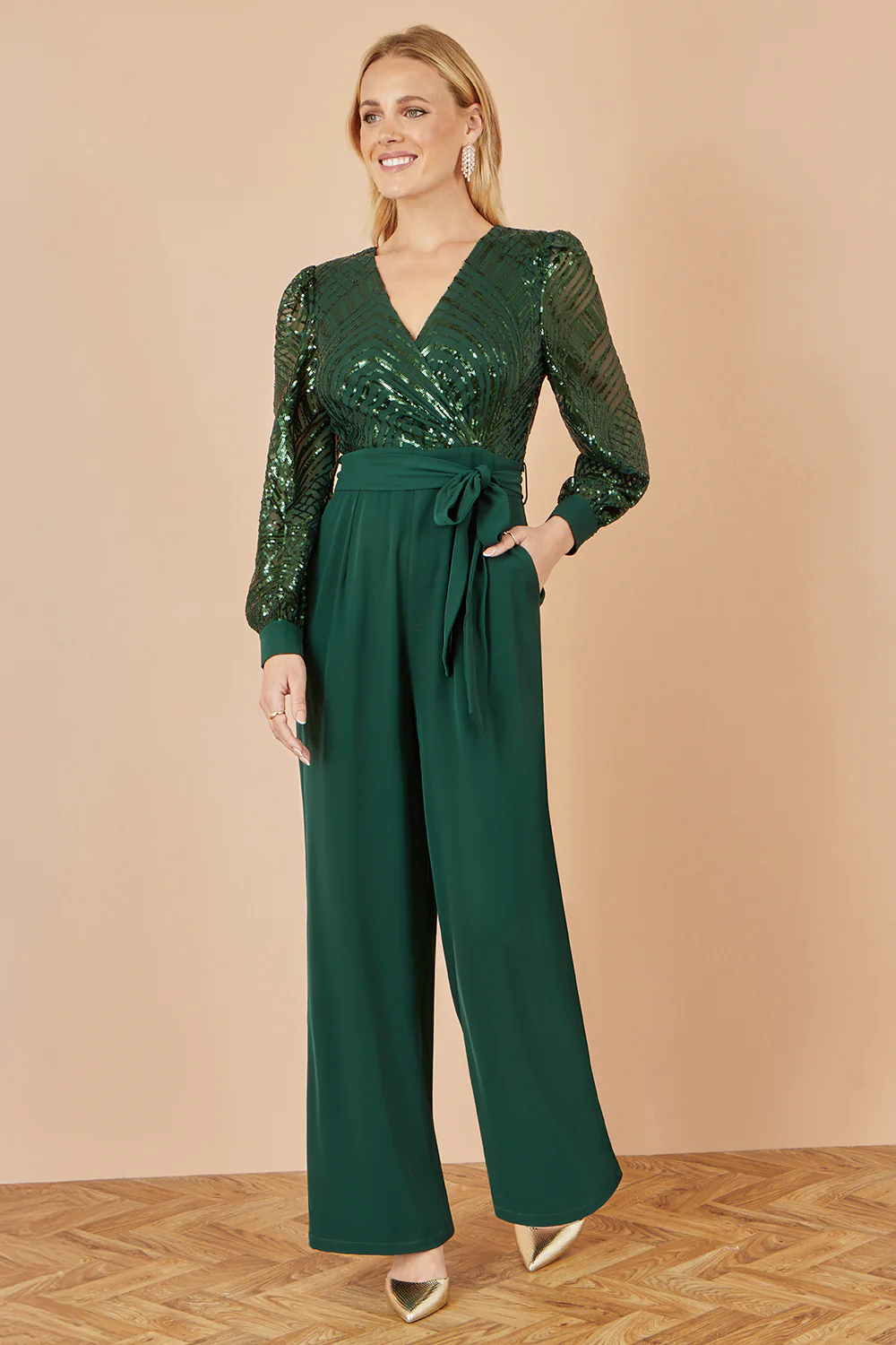 Yumi Green Sequin Wrap Over Jumpsuit - Image 3