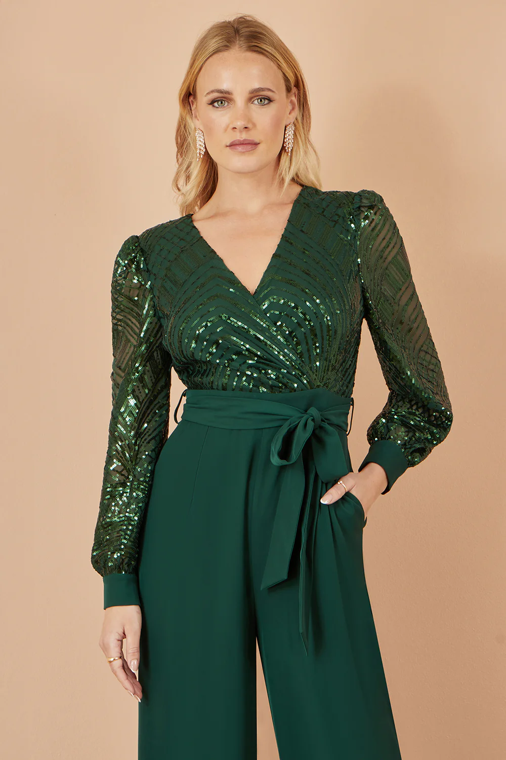 Yumi Green Sequin Wrap Over Jumpsuit - Image 4