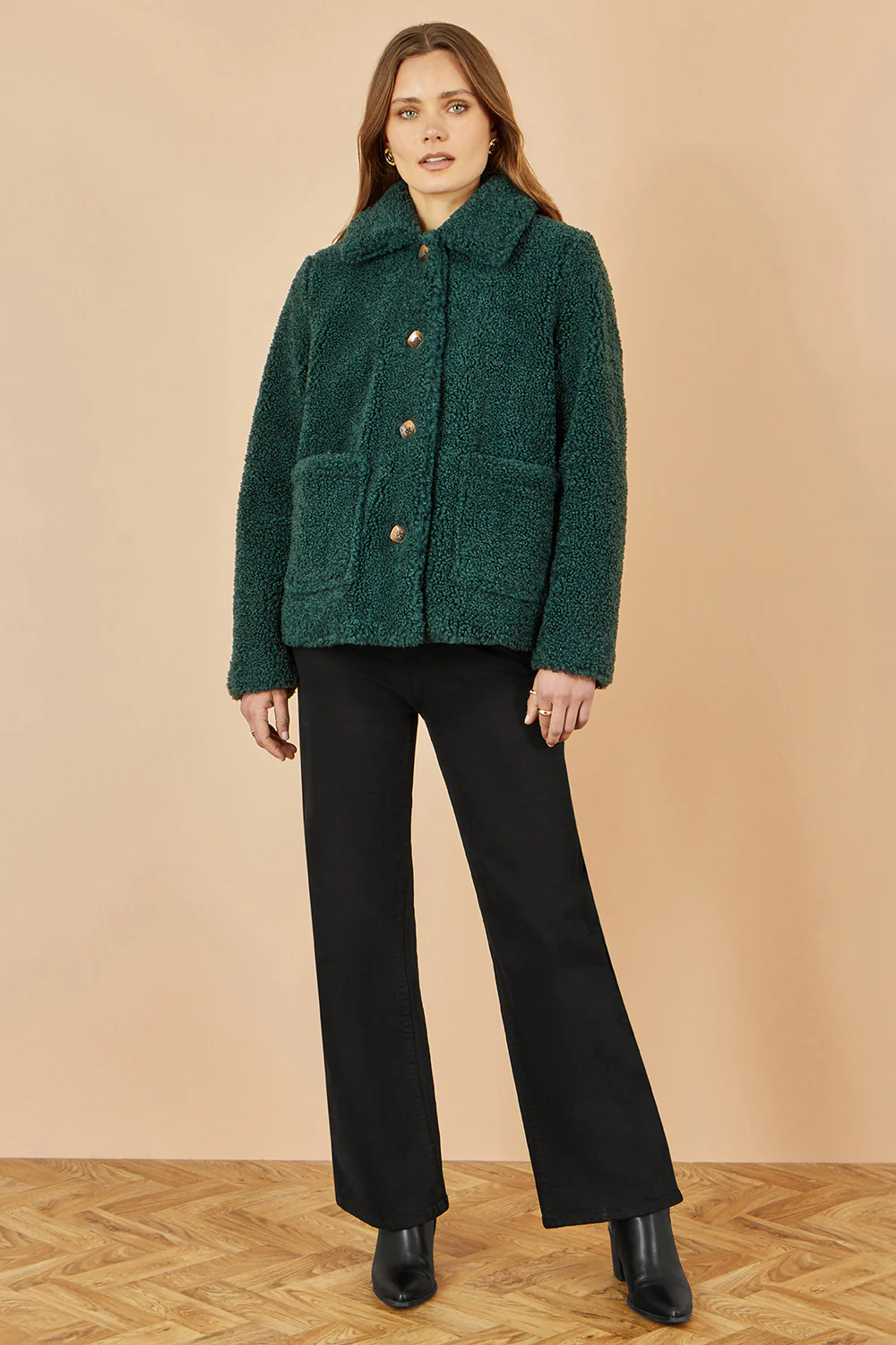Yumi Green Short Teddy Bear Jacket - Image 3