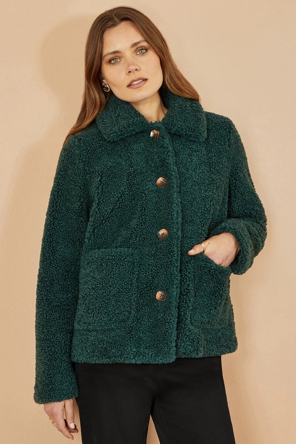 Yumi Green Short Teddy Bear Jacket - Image 5