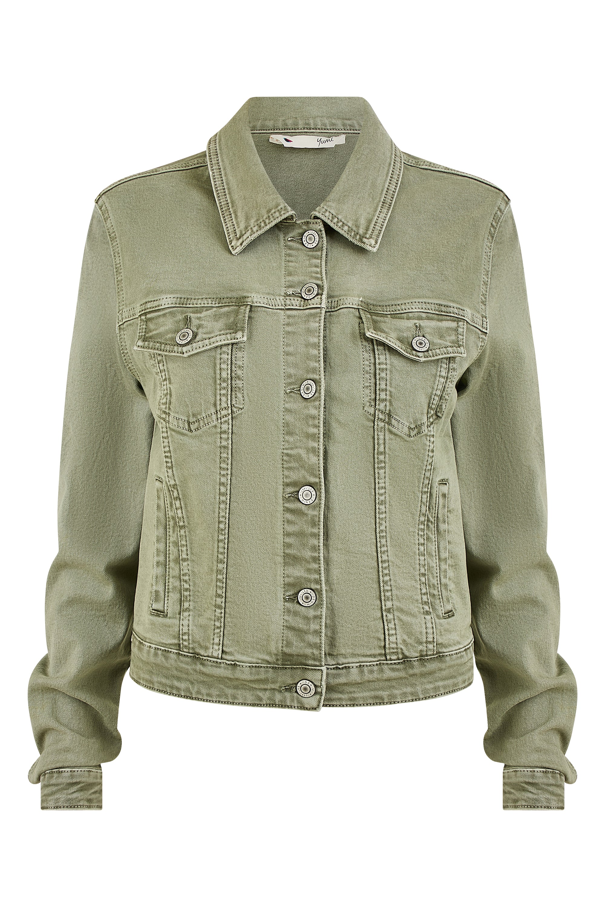 Yumi Green Stretch Cotton Denim Jacket - Image 4