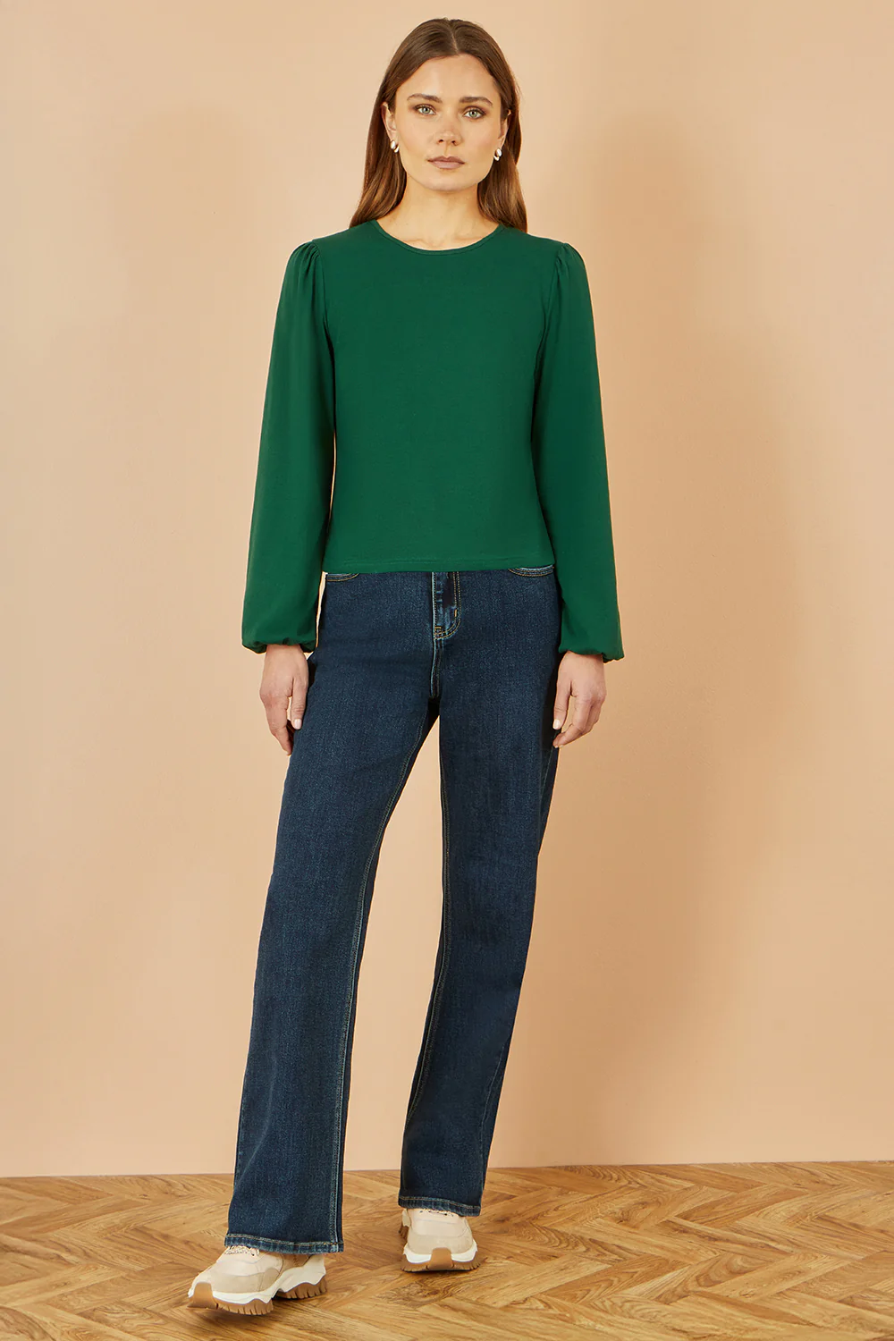 Yumi Green Stretch Cotton Jersey Long Sleeve Top - Image 2