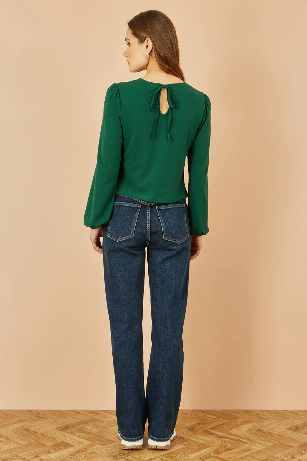 Yumi Green Stretch Cotton Jersey Long Sleeve Top - Image 3