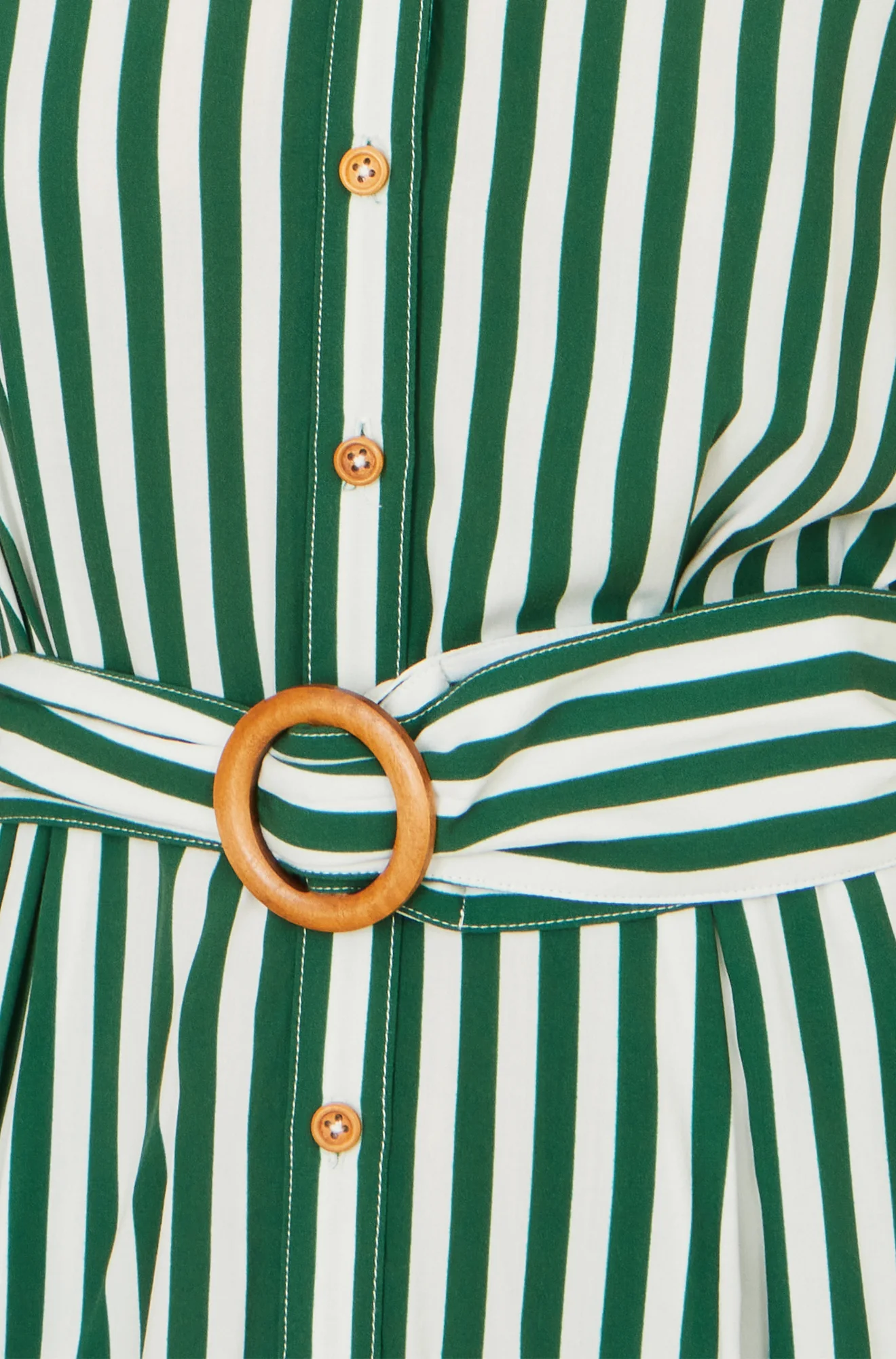 Yumi Green Stripe Print Relaxed Midi Shirt Dress With Belt - Image 6