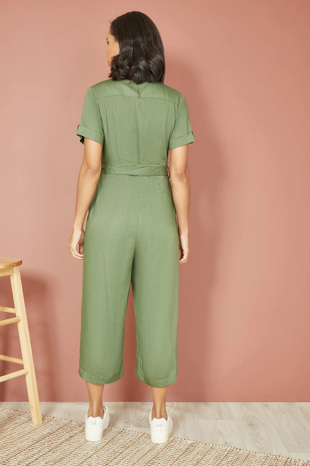 Yumi Green Twill Viscose Utility Jumpsuit - Image 3
