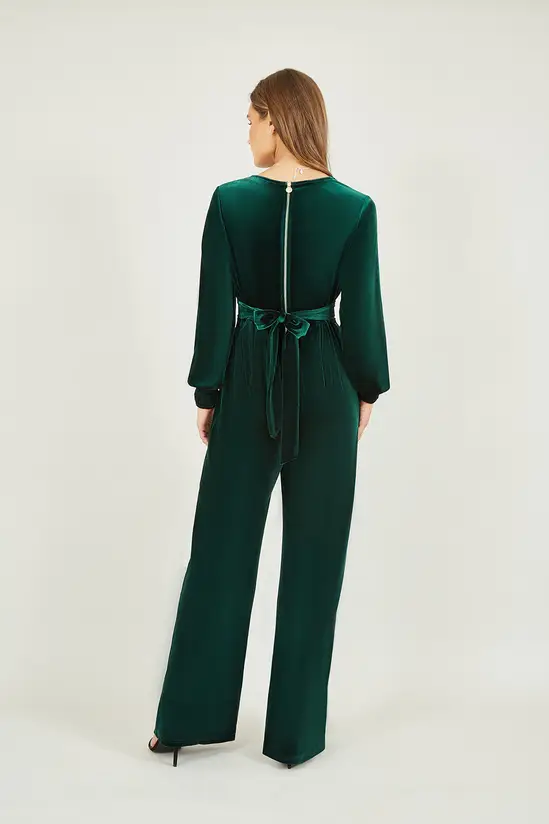 Yumi Green Velvet Long Sleeve Jumpsuit - Image 3