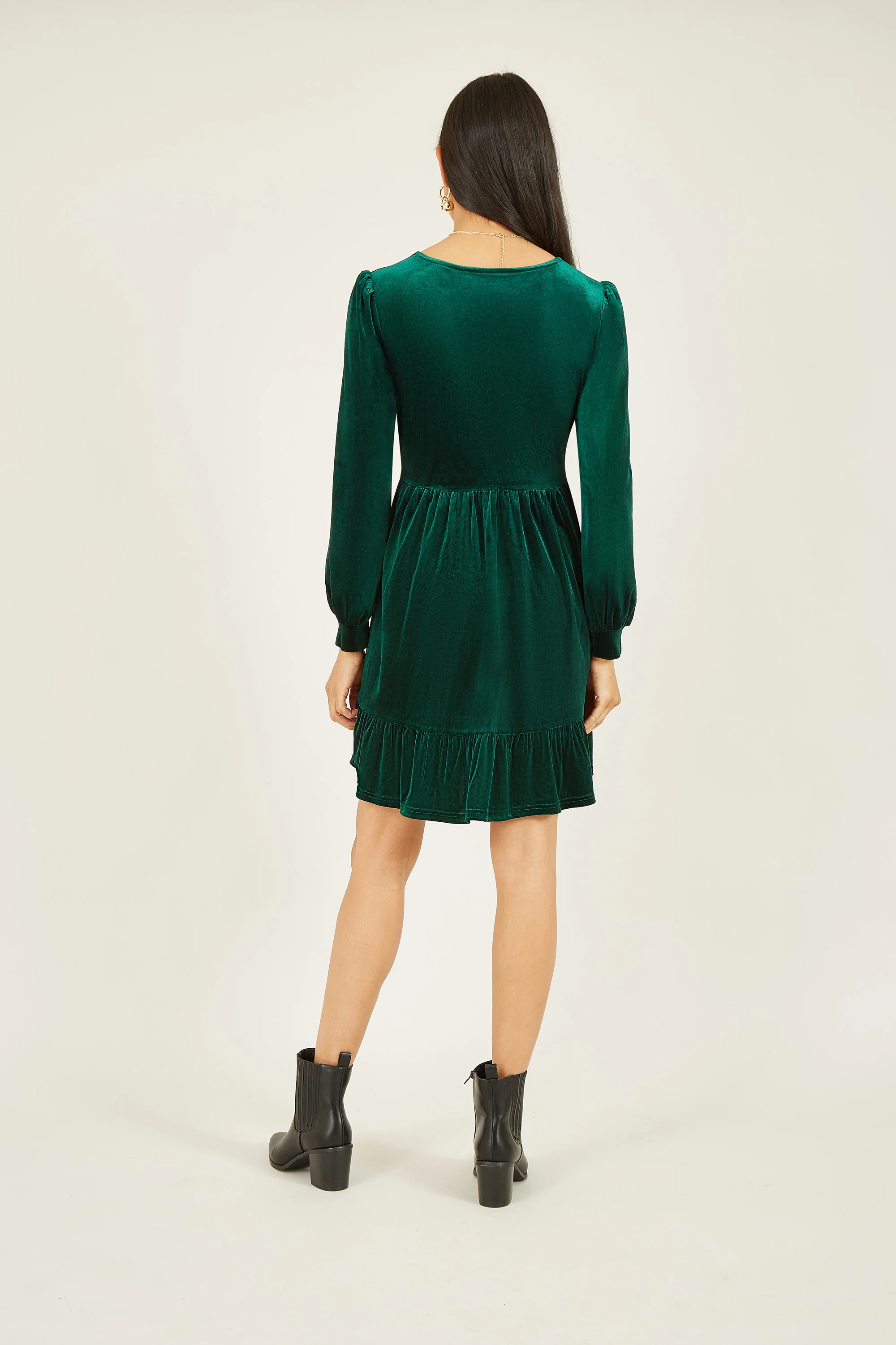 Yumi Green Velvet Long Sleeve Skater Dress - Image 2