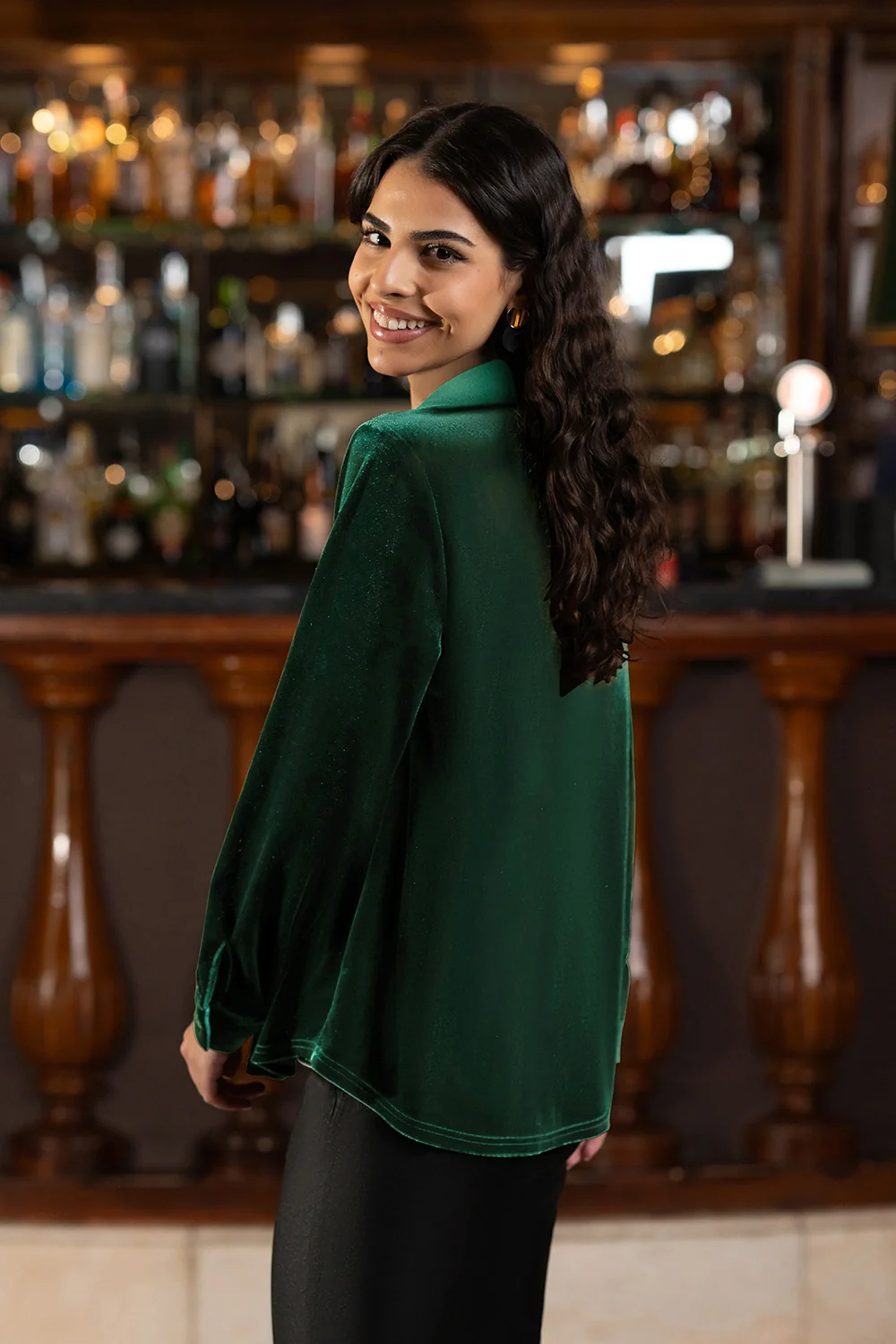 Yumi Green Velvet Relaxed Fit Shirt - Image 3
