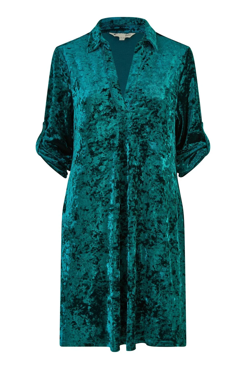 Yumi Green Velvet Tunic Dress With 3/4 Sleeves - Image 4