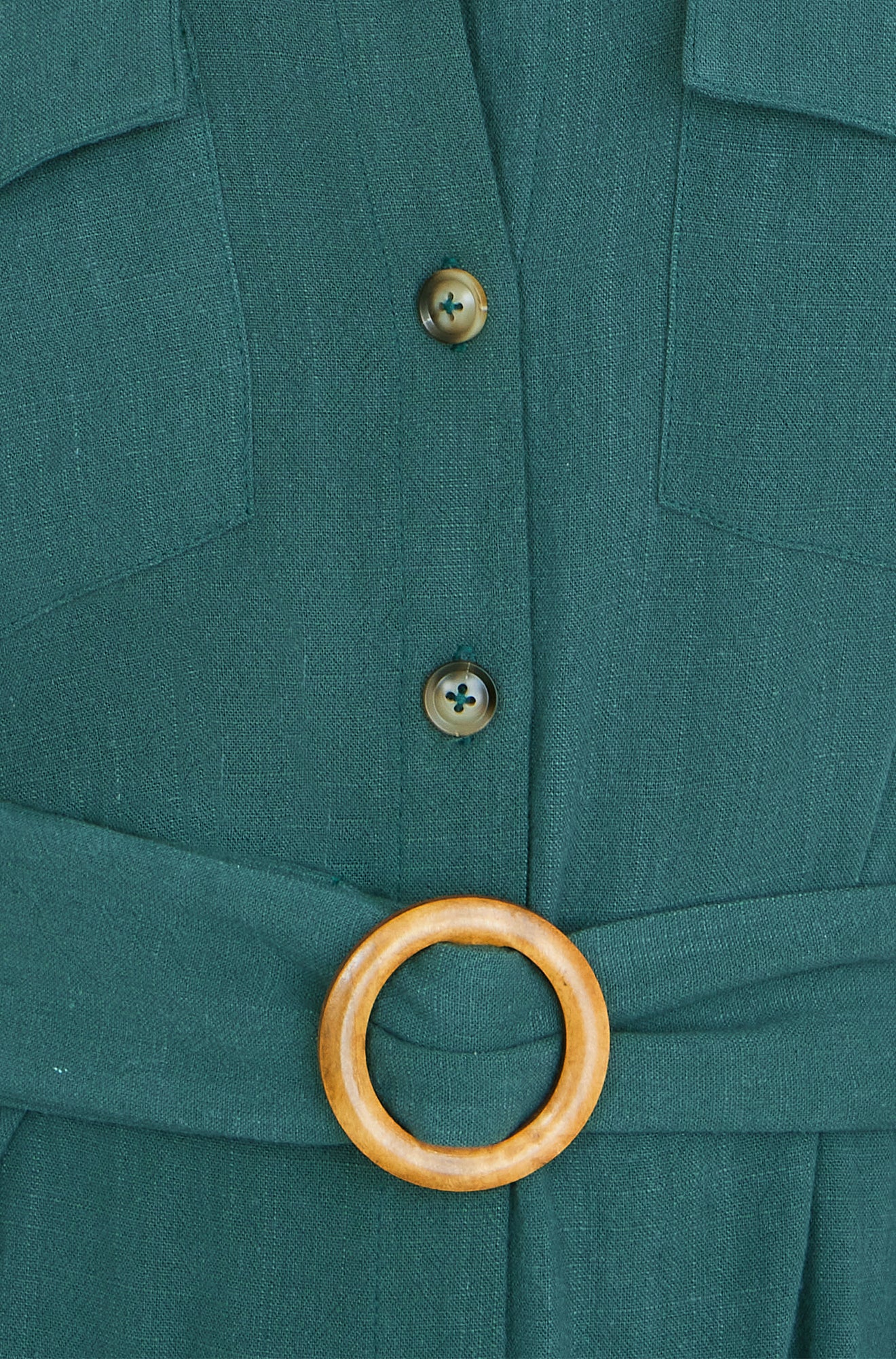 Yumi Green Viscose Linen Look Midi Shirt Dress With Wooden Belt - Image 6