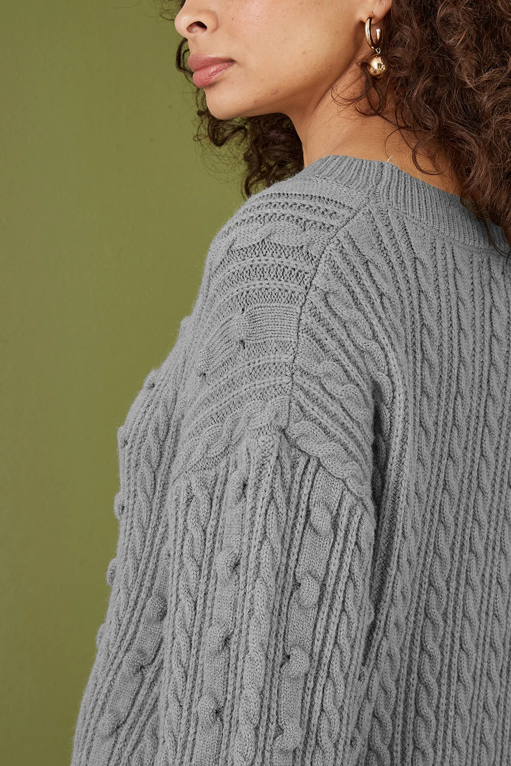 Yumi Grey Cable Knit Tunic Dress - Image 4