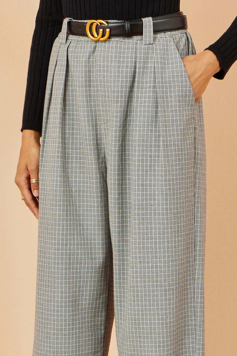 Yumi Grey Check Wide Leg Trousers - Image 5