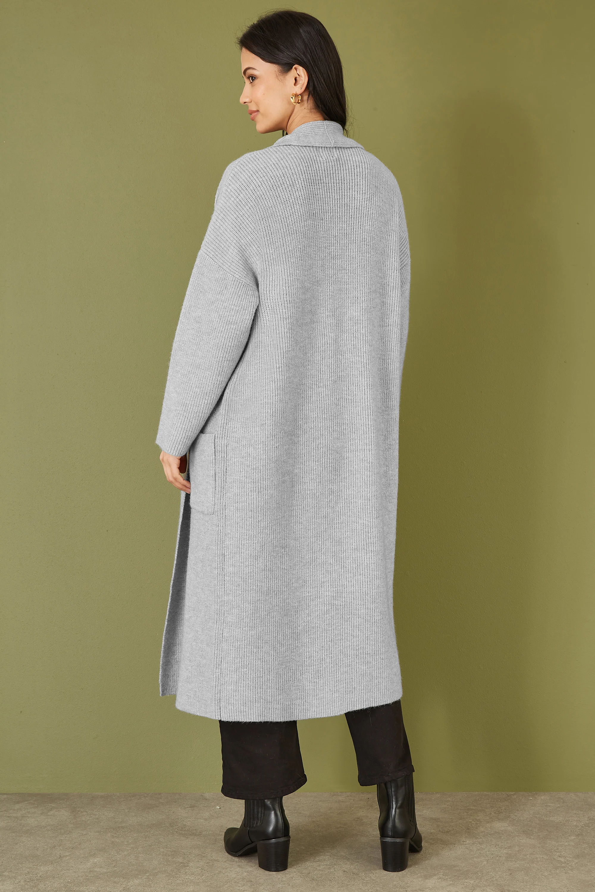 Yumi Grey Knitted Maxi Cardigan With Pockets - Image 3