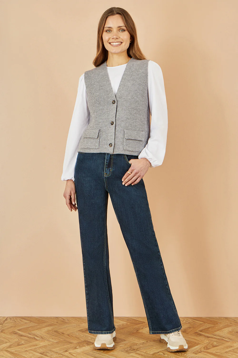 Yumi Grey Knitted Pullover Waistcoat - Image 2