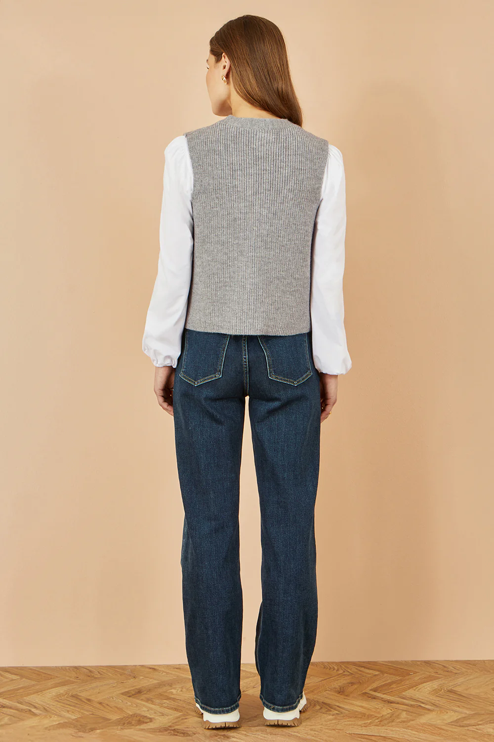 Yumi Grey Knitted Pullover Waistcoat - Image 4