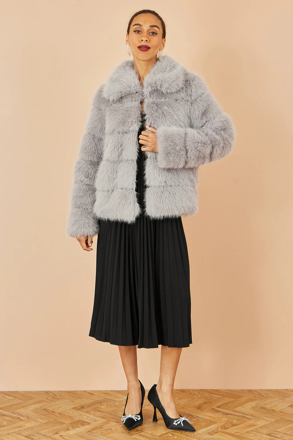 Yumi Grey Luxe Faur Fur Coat - Image 3