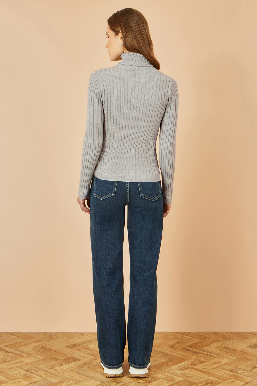 Yumi Grey Ribbed Knit Roll Neck Jumper - Image 4