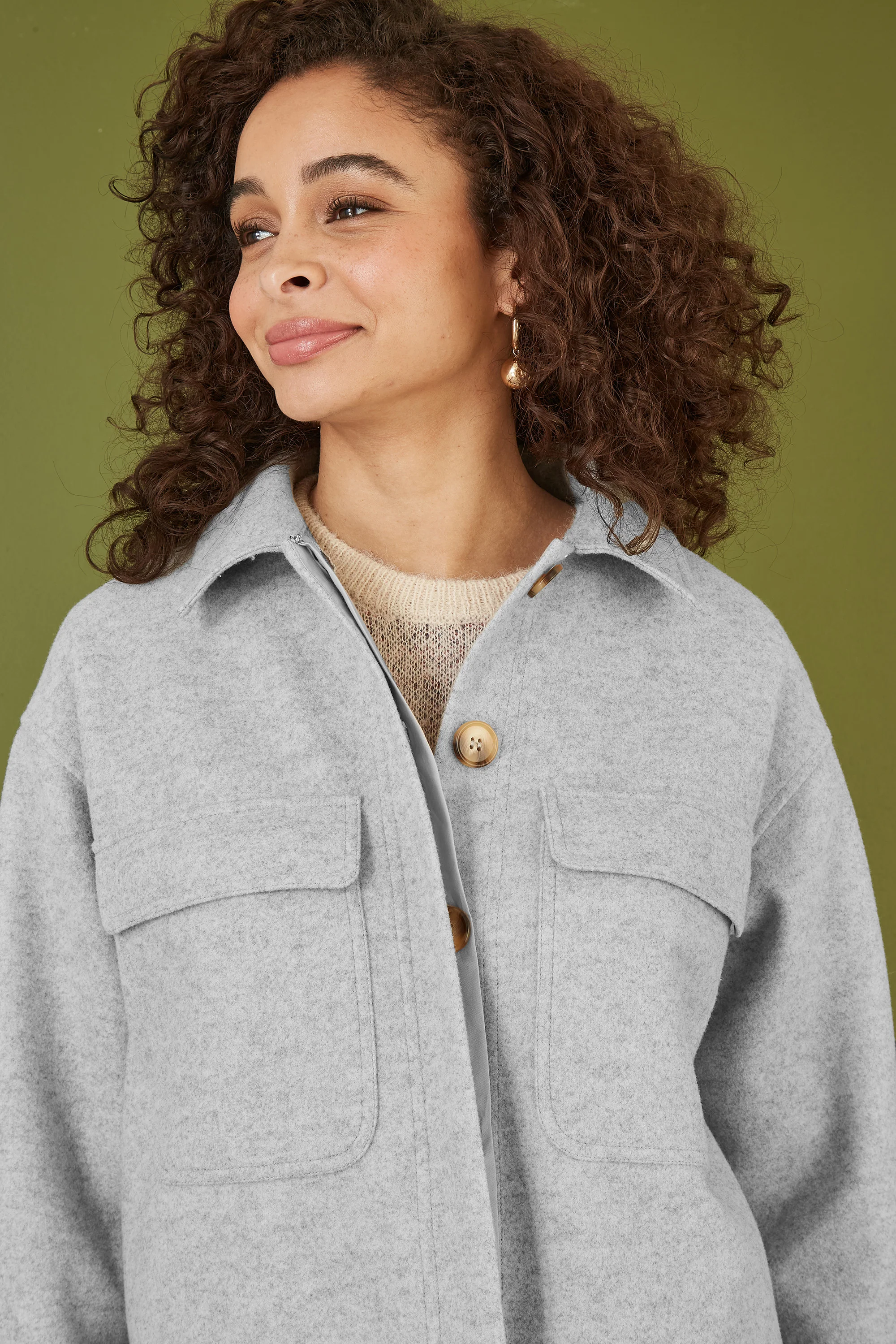 Yumi Grey Woven Shacket With Oversize Pockets - Image 5